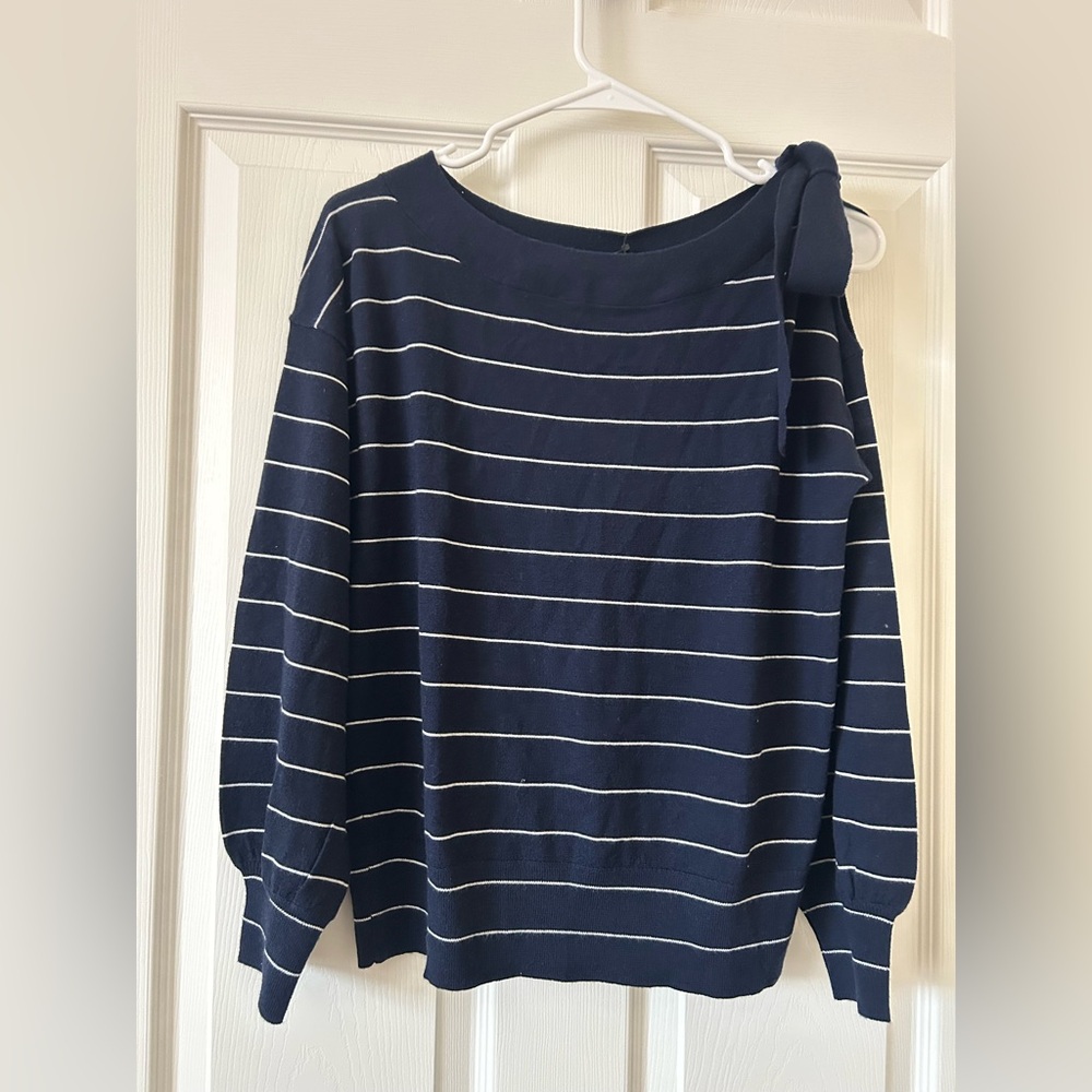 Banana Republic Off-the-Shoulder Blue and White Sweater with Nautical Stripes